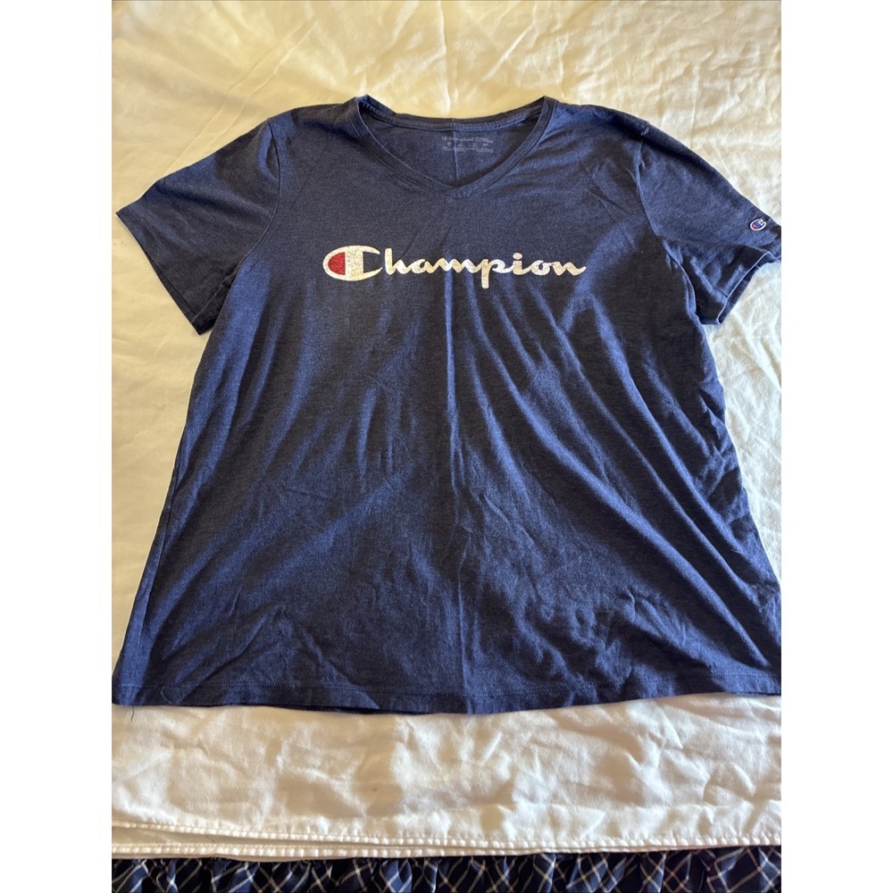 Women's Champion V-Neck T-Shirt Size 2X Blue Comfy Lightweigh